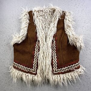 Free People Out And About Vest Small Brown Faux Fur Embroidered Boho Hippie